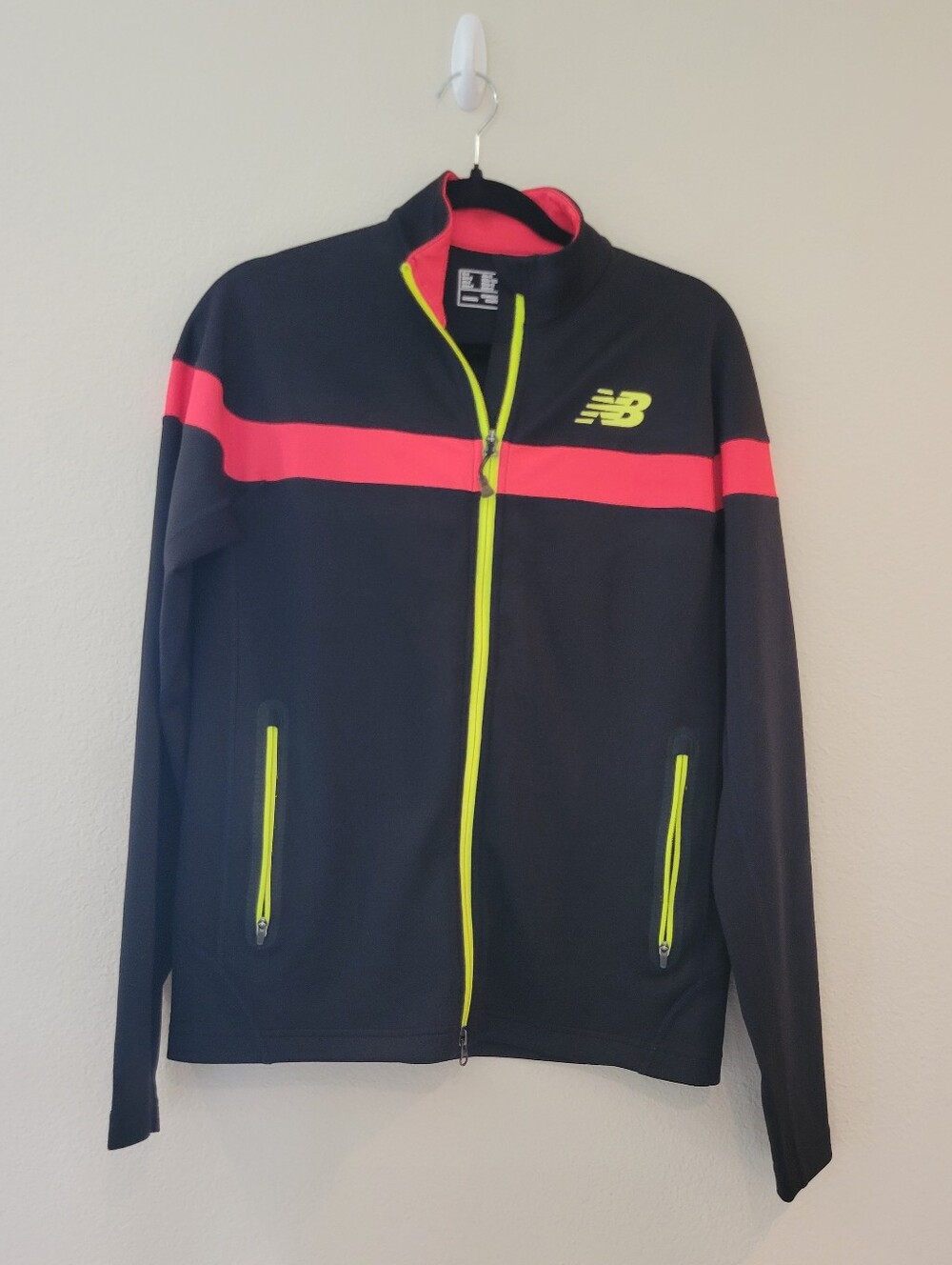 New Balance Black Full Zip Jacket with Neon Yellow & Pink Accents Men's Small